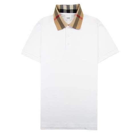 burberry palto|Check Collar Cotton Polo Shirt in White .